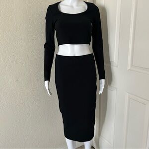 Bar III Black Stretchy Long Pencil Skirt and Top Set Long Sleeve Cropped - M